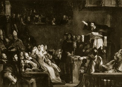 John Knox preaching before the Lords of Congregation in the Cathedral of St. Andrews, illustration from 